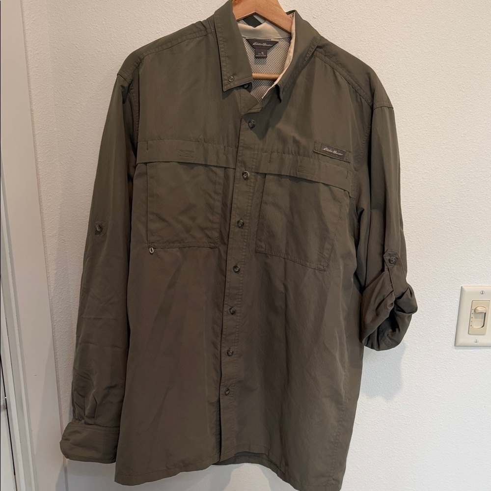 Eddie Bauer Olive Green Lightweight Button-Front Shirt Jacket